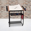 image:imageFlash Furniture Swanson Adjustable Drawing and Drafting Table with Black Frame and Dual Wheel Casters Cherry