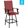 image:imageFlash Furniture Valerie Patio Bar Height Stools Set of 2 AllWeather Textilene Swivel Patio Stools with High Back amp Armrests in RedRed