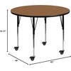 image:imageFlash Furniture Wren Mobile 48 Round Grey Thermal Laminate Activity Table  Standard Height Adjustable LegsOak