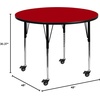 image:imageFlash Furniture Wren Mobile 48 Round Grey Thermal Laminate Activity Table  Standard Height Adjustable LegsRed