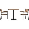 image:imageFlash Furniture 3 Piece Patio Dining Table Set  IndoorOutdoor Black Steel Framed 30 Square Faux Teak Table  2 Stacking Club Chairs with Teak Accented Arms