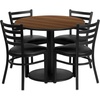 image:imageFlash Furniture 36 Round Black Laminate Table Set with Round Base and 4 Ladder Back Metal Chairs  Black Vinyl SeatWalnut TopBlack Vinyl Seat