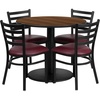 image:imageFlash Furniture 36 Round Black Laminate Table Set with Round Base and 4 Ladder Back Metal Chairs  Black Vinyl SeatWalnut TopBurgundy Vinyl Seat