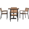 image:imageFlash Furniture 5 Piece Patio Dining Table Set  IndoorOutdoor Black Steel Framed 30 Square Faux Teak Table  4 Stacking Club Chairs with Teak Accented Arms