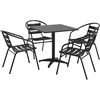 image:imageFlash Furniture Aluminum 5Piece Patio Dining Set with Square Table and 4 Slat Back Chairs IndoorOutdoor Bistro Table and Chairs Set SilverBlack