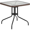 image:imageFlash Furniture Barker 28 Square Tempered Glass Metal Table with Dark Brown Rattan EdgingClear TopDark Brown Rattan