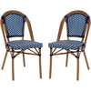 image:imageFlash Furniture Bordeaux Set of 2 IndoorOutdoor Commercial Bistro Stack Chairs  NavyWhite PE Rattan Back and Seat  Natural Bamboo Print Aluminum FrameNavy  WhiteNatural Frame