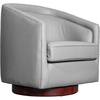 image:imageFlash Furniture Dean Upholstered Barrel Chair Commercial 360 Swivel Club Style Chair Sloped Armrests Woodgrain Vinyl Wrapped Metal Base Cream FabricGray Leathersoft