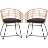 image:imageFlash Furniture Devon Set of 2 Patio Boho Club Chairs  Rope with Natural Finish PE Wicker Rattan  Black Seat Cushions and Sled Base  IndoorOutdoor Use
