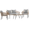 image:imageFlash Furniture Evin Boho 4 Piece Patio Conversation Set  Natural Rope Rattan  Cream AllWeather Cushions  Tempered Glass Top Coffee Table  IndoorOutdoorNaturalGray