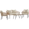 image:imageFlash Furniture Evin Boho 4 Piece Patio Conversation Set  Natural Rope Rattan  Cream AllWeather Cushions  Tempered Glass Top Coffee Table  IndoorOutdoorNaturalCream
