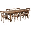 image:imageFlash Furniture HERCULES Series 9 x 40 Antique Rustic Folding Farm Table Set with 8 Cross Back Chairs and Cushions