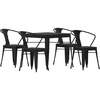 image:imageFlash Furniture Helvey Commercial 5 Piece Table and Chairs Set  4 Black Metal Chairs with Poly Resin Seats  Black 315 Square Table with Poly Resin Top5Piece Set