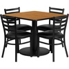 image:imageFlash Furniture Jamie 36 Square Black Laminate Table Set with Round Base and 4 Ladder Back Metal Chairs  Black Vinyl SeatNatural TopBlack Vinyl Seat