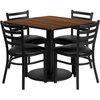 image:imageFlash Furniture Jamie 36 Square Black Laminate Table Set with Round Base and 4 Ladder Back Metal Chairs  Black Vinyl SeatWalnut TopBlack Vinyl Seat
