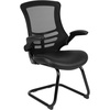 image:imageFlash Furniture Kelista Black Mesh Sled Base Side Reception Chair with White Stitched LeatherSoft Seat and FlipUp ArmsBlack Leathersoft