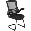 image:imageFlash Furniture Kelista Black Mesh Sled Base Side Reception Chair with White Stitched LeatherSoft Seat and FlipUp ArmsBlack Mesh