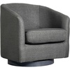image:imageFlash Furniture Landon Upholstered Barrel Chair Commercial 360 Swivel Club Style Chair Sloped Armrests Woodgrain Vinyl Wrapped Metal Base Light Gray FabricDark Gray