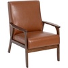 image:imageFlash Furniture Langston Commercial Mid Century Modern Chair  Gray Faux Linen Upholstery  Walnut Finish Wooden Frame and Arms  Extra Supportive Sinuous SpringsCognac Leathersoft