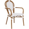 image:imageFlash Furniture Lourdes IndoorOutdoor Commercial Thonet Bistro Stack Chair  Arms  WhiteGray PE Rattan Back and Seat  NAT Bamboo Print Metal Frame  2 PKWhite  GrayNatural Frame