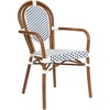 image:imageFlash Furniture Lourdes IndoorOutdoor Commercial Thonet Bistro Stack Chair  Arms  WhiteGray PE Rattan Back and Seat  NAT Bamboo Print Metal Frame  2 PKWhite  NavyNatural Frame