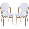 image:imageFlash Furniture Lourdes Set of 2 IndoorOutdoor Commercial Bistro Stack Chairs  WhiteGray PE Rattan Back and Seat  Natural Bamboo Print Aluminum FrameWhite  GrayNatural Frame