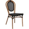 image:imageFlash Furniture Marseille IndoorOutdoor Commercial Bistro Stack Chair  BlackWhite Textilene Back and Seat  LT Natural Bamboo Print Metal Frame  Set of 4BlackNatural Frame