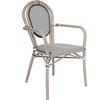 image:imageFlash Furniture Marseille IndoorOutdoor Commercial Bistro Stack Chair  Curved Arms  Black Textilene Back and Seat  Natural Bamboo Print Metal FrameBlack  WhiteLight Natural Frame