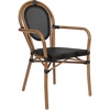 image:imageFlash Furniture Marseille IndoorOutdoor Commercial Bistro Stack Chair  Curved Arms  Black Textilene Back and Seat  Natural Bamboo Print Metal FrameBlackNatural Frame