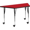 image:imageFlash Furniture Mobile 225W x 45L Trapezoid Grey HP Laminate Activity Table  Standard Height Adjustable LegsRed