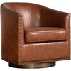 image:imageFlash Furniture Myles Upholstered Barrel Chair Commercial 360 Swivel Club Style Chair Nail Head Trim Brushed Metallic Vinyl Wrapped Metal Base Black LeatherSoftBrown