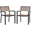 image:imageFlash Furniture Stackable Aluminum Patio Chair  AllWeather Black Framed Side Chair with Faux Teak Slats  Commercial Grade  Set of 2Black