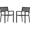 image:imageFlash Furniture Stackable Aluminum Patio Chair  AllWeather Black Framed Side Chair with Faux Teak Slats  Commercial Grade  Set of 2Grey