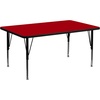 image:imageFlash Furniture Wren 30W x 60L Rectangular Yellow Thermal Laminate Activity Table  Height Adjustable Short LegsRed