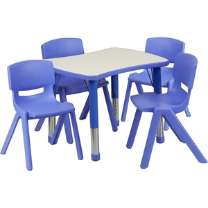 image:imageFlash Furniture 21875W x 26625L Rectangular Green Plastic Height Adjustable Activity Table Set with 4 ChairsBlue