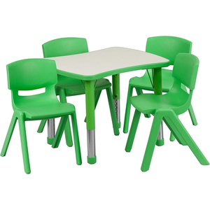 image:imageFlash Furniture 21875W x 26625L Rectangular Green Plastic Height Adjustable Activity Table Set with 4 ChairsGreen
