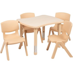 image:imageFlash Furniture 21875W x 26625L Rectangular Green Plastic Height Adjustable Activity Table Set with 4 ChairsNatural