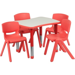 image:imageFlash Furniture 21875W x 26625L Rectangular Green Plastic Height Adjustable Activity Table Set with 4 ChairsRed