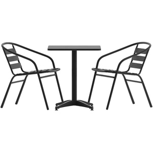 image:imageFlash Furniture 235 Square Aluminum IndoorOutdoor Table Set with 2 Slat Back ChairsBlack