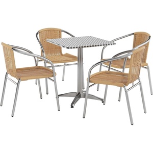 image:imageFlash Furniture 235 Square Aluminum IndoorOutdoor Table Set with 4 Dark Brown Rattan ChairsBeige