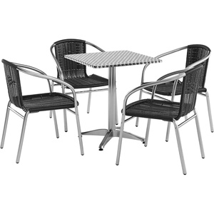 image:imageFlash Furniture 235 Square Aluminum IndoorOutdoor Table Set with 4 Dark Brown Rattan ChairsBlack
