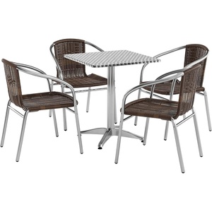 image:imageFlash Furniture 235 Square Aluminum IndoorOutdoor Table Set with 4 Dark Brown Rattan ChairsDark Brown