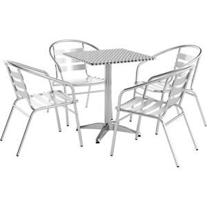 image:imageFlash Furniture 235 Square Aluminum IndoorOutdoor Table Set with 4 Slat Back Chairs235