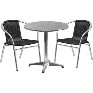 image:imageFlash Furniture 275 Round Aluminum IndoorOutdoor Table Set with 2 Dark Brown Rattan ChairsBlack