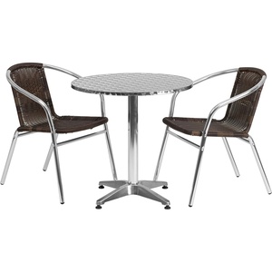 image:imageFlash Furniture 275 Round Aluminum IndoorOutdoor Table Set with 2 Dark Brown Rattan ChairsDark Brown