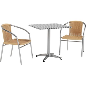 image:imageFlash Furniture 275 Square Aluminum IndoorOutdoor Table Set with 2 Dark Brown Rattan ChairsBeige