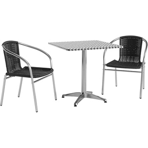image:imageFlash Furniture 275 Square Aluminum IndoorOutdoor Table Set with 2 Dark Brown Rattan ChairsBlack