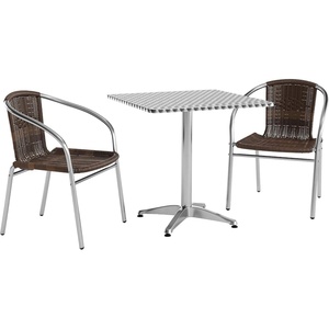 image:imageFlash Furniture 275 Square Aluminum IndoorOutdoor Table Set with 2 Dark Brown Rattan ChairsDark Brown