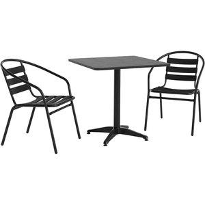 image:imageFlash Furniture 275 Square Aluminum IndoorOutdoor Table Set with 2 Slat Back ChairsBlack