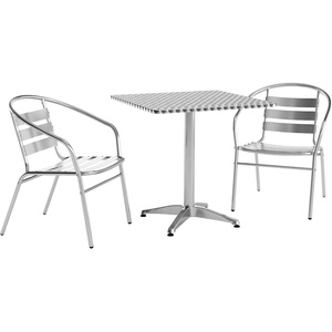 image:imageFlash Furniture 275 Square Aluminum IndoorOutdoor Table Set with 2 Slat Back ChairsMulti Color